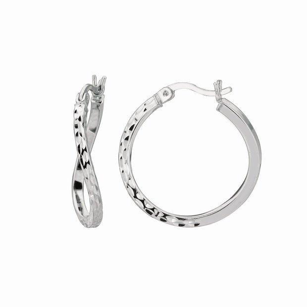 Silver 20mm Diamond Cut Twist Hoop Earring