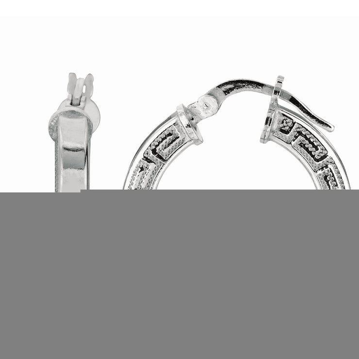 Silver Greek Key Hoop Earring