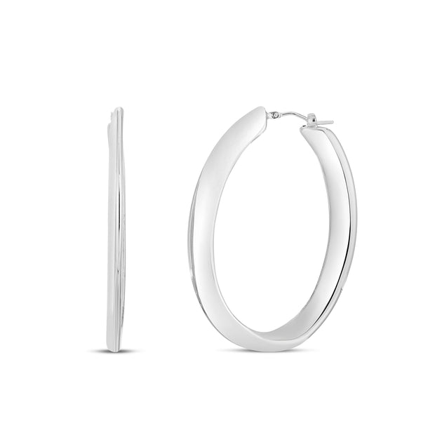 Silver Beveled Oval Hoops