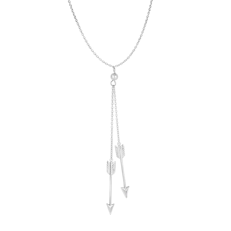 Silver Double Drop Arrow Necklace