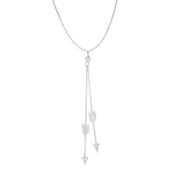 Silver Double Drop Arrow Necklace