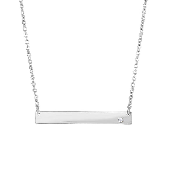 Silver ID Bar with CZ Accent Necklace