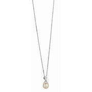 Silver Freshwater Pearl and Bezel Set CZ Necklace