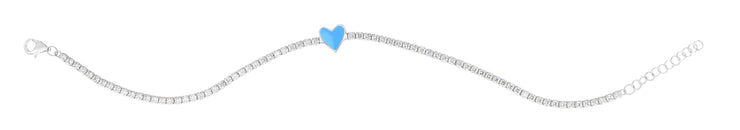 Silver Blue Enamel Heart CZ Bracelet