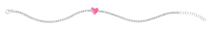 Silver Pink Enamel Heart CZ Bracelet