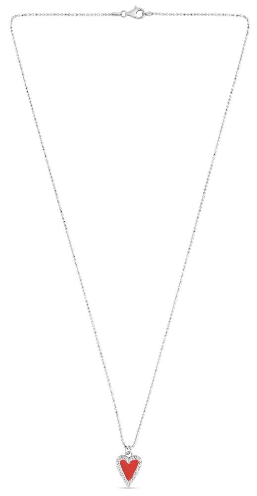 Silver Red Enamel Heart Necklace