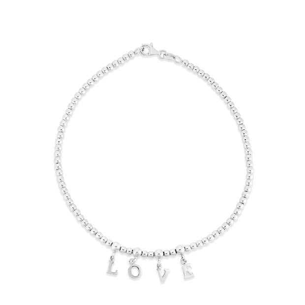 Silver Love Beaded Anklet