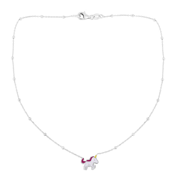 Silver Enamel Unicorn Necklace