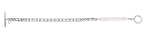 Silver Pearl Curb Toggle Bracelet