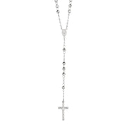 Silver Diamond Cut Large Bead Rosary Necklace
