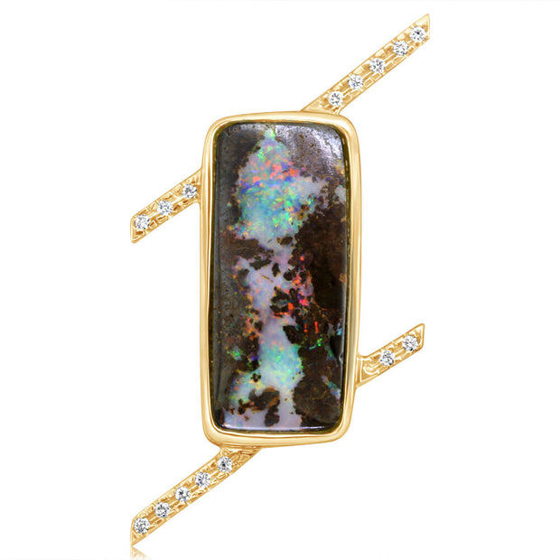 14K Yellow Gold Australian Boulder Opal/Diamond Lapel Pin with Yellow Plated Post & Back