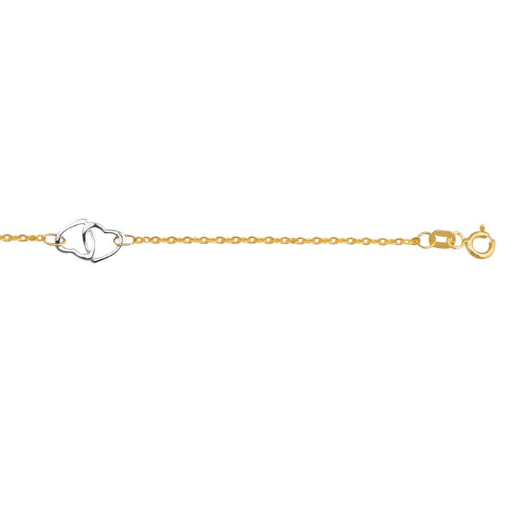 14K Two-tone Gold Interlocking Heart Anklet