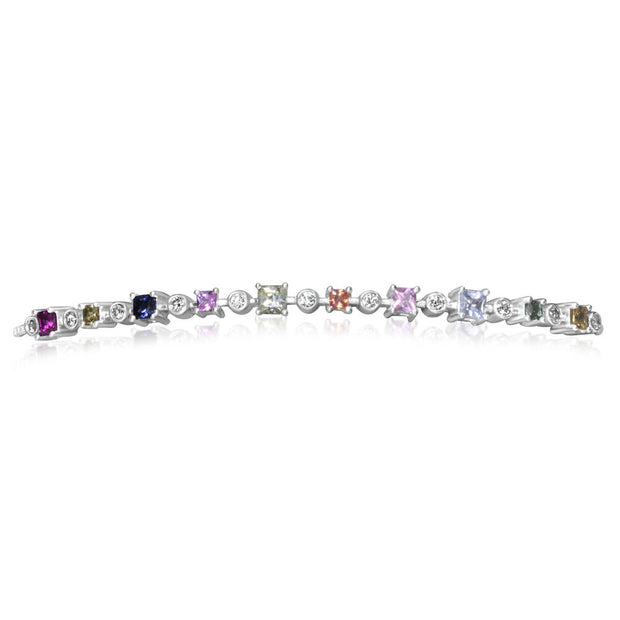 14K White Gold Rainbow Sapphire/Diamond Bracelet