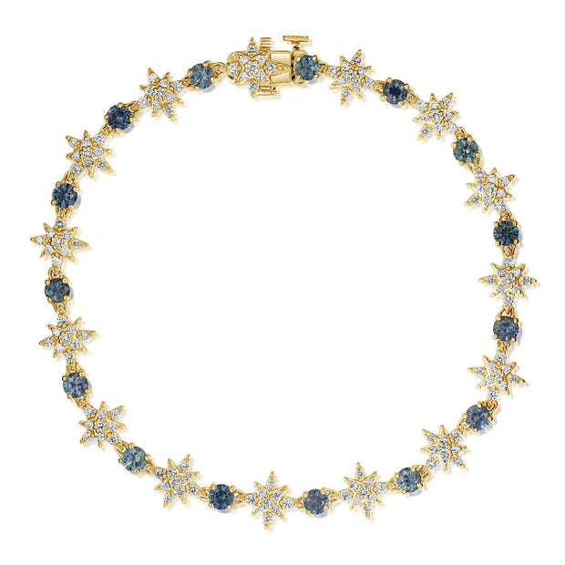 14K Yellow Gold Montana Sapphire/Diamond Starburst Bracelet 7 Inch