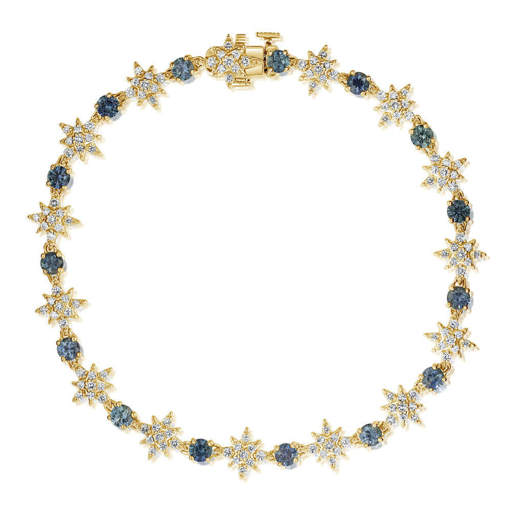14K Yellow Gold Montana Sapphire/Diamond Starburst Bracelet 7 Inch