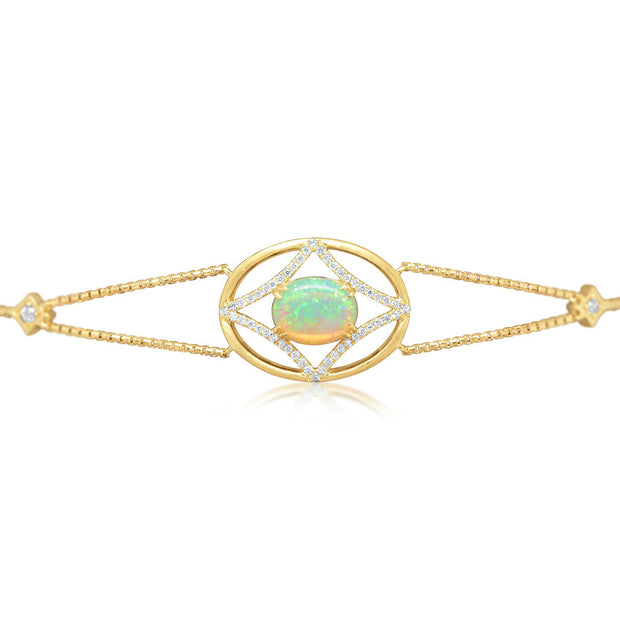 14K Yellow Gold Australian Opal/Diamond Bracelet