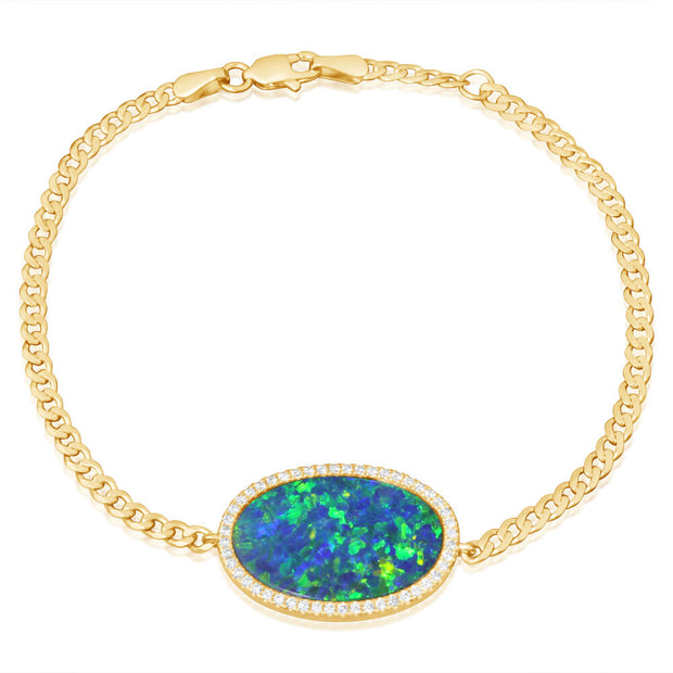 14K Yellow Gold Australian Opal Doublet/Diamond Bracelet