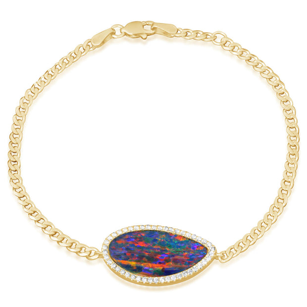 14K Yellow Gold Australian Opal Doublet/Diamond Bracelet