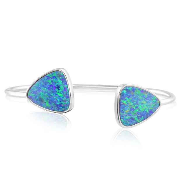 14K White Gold Australian Opal Doublet Bracelet