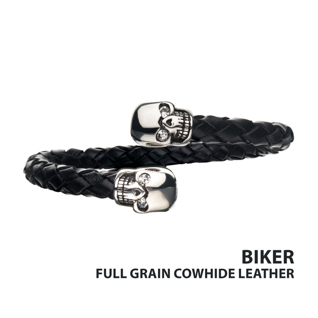 Skull Ends Cuff Leather Bracelet