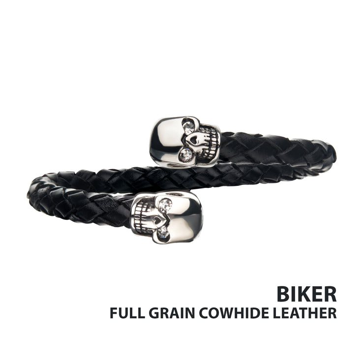 Skull Ends Cuff Leather Bracelet