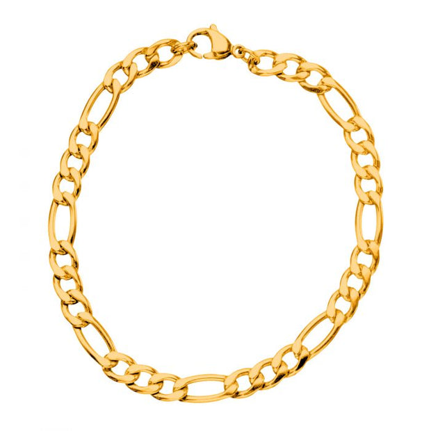7.3mm Gold IP Steel Figaro Chain Bracelet