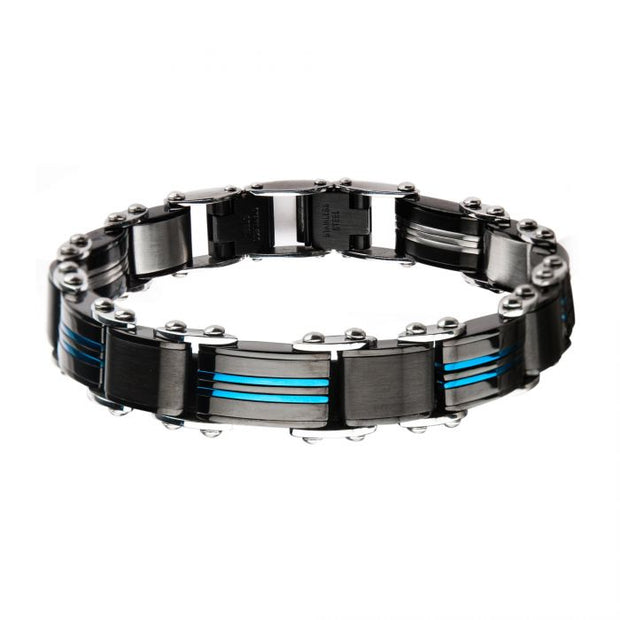 Double Sided Stainless Steel Blue IP & Black IP Reversible Bracelet