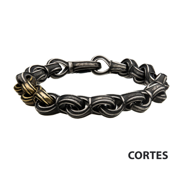 Antiqued Gun Metal Steel & Gold IP Curb Chain Link Bracelet
