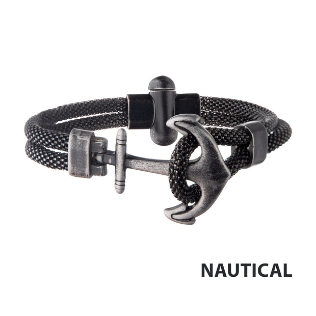 Black Antiqued Mesh Anchor Bracelet