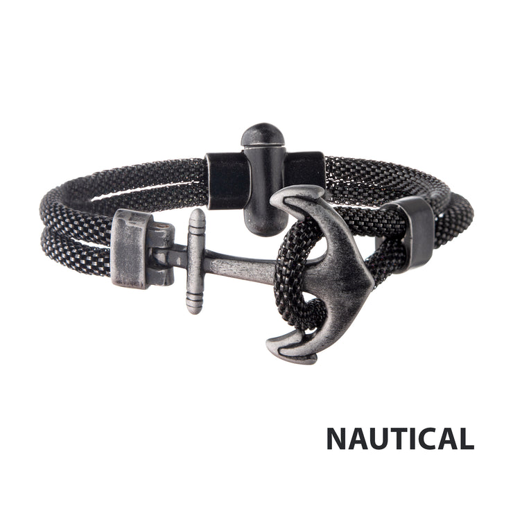 Black Antiqued Mesh Anchor Bracelet