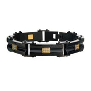 Black IP Steel Link Bracelet with Golden Glints of Embedded Clear CZ Gems