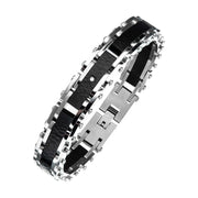 Two Tone Steel, Black Hammered Bracelet with CZs
