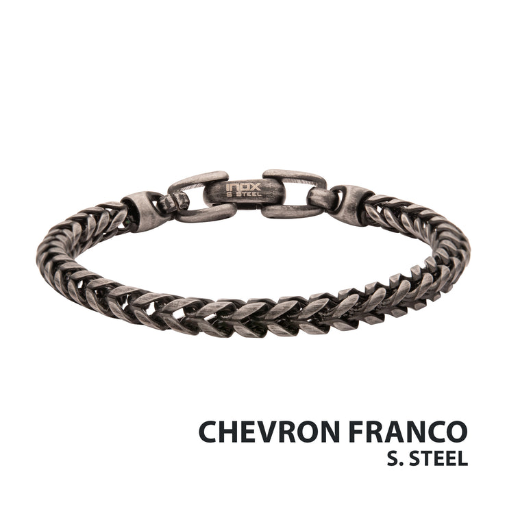 5mm Brushed Antiqued Finish Black IP Steel Sandblast Franco Chain Bracelet