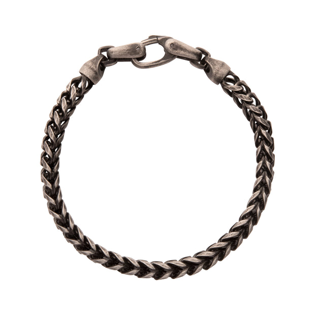 5mm Brushed Antiqued Finish Black IP Steel Sandblast Franco Chain Bracelet