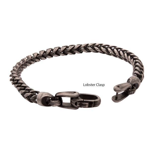 5mm Brushed Antiqued Finish Black IP Steel Sandblast Franco Chain Bracelet