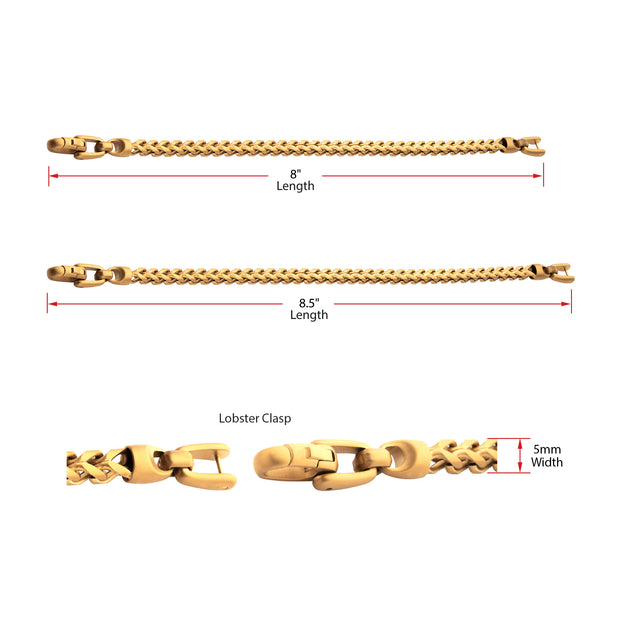 5mm 18Kt Gold IP Steel Sandblast Franco Chain Bracelet