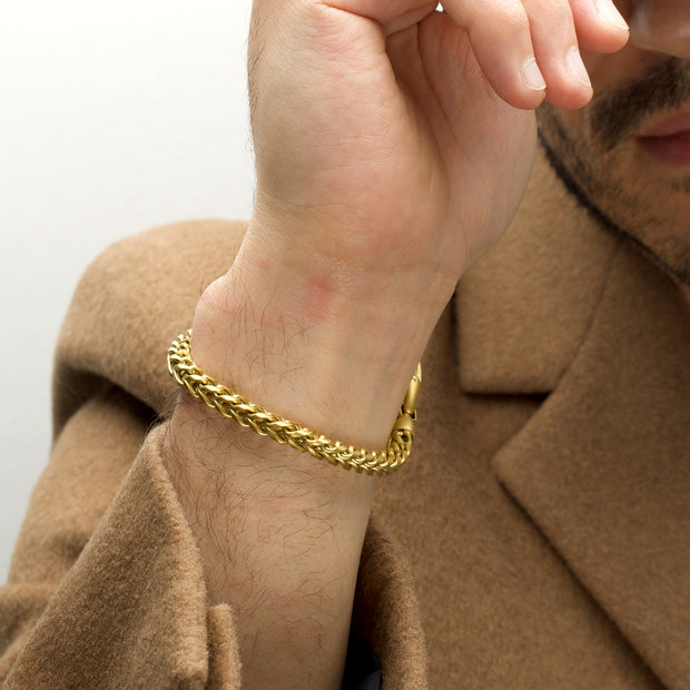 5mm 18Kt Gold IP Steel Sandblast Franco Chain Bracelet