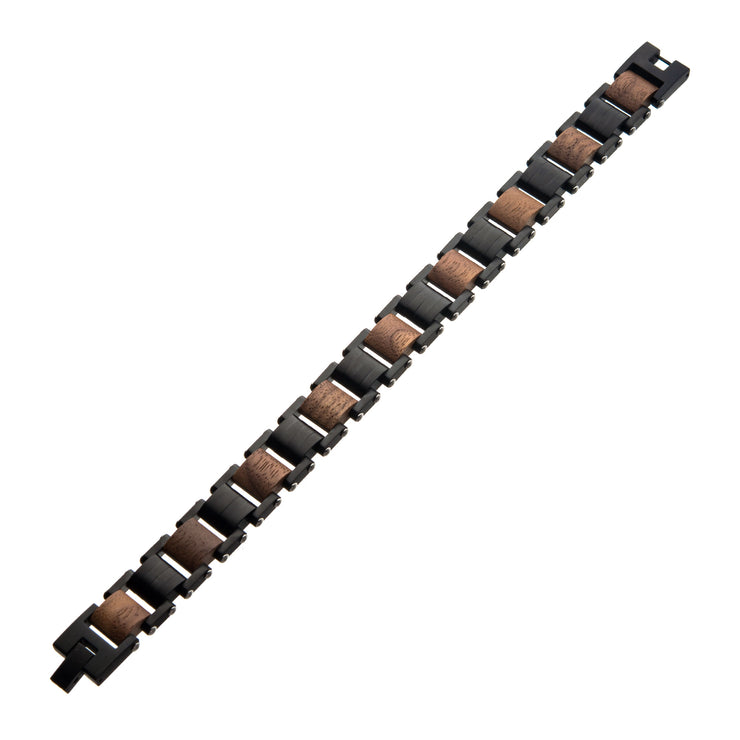 Stainless Steel with Walnut Wood Link Bracelet
