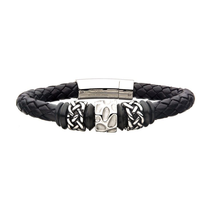 Celtic Knot Bead in Black Braided Full Grain Cowhide Leather Bracelet