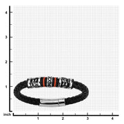 Black Full Grain Cowhide Leather with Red Orange Steel Bracelet