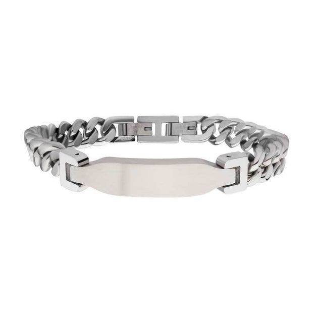 Matte Finish Stainless Steel Engravable ID Curb Chain Bracelet
