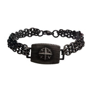 Gun Metal IP Compass Plate with Double Chain Link Bracelet