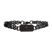Gun Metal IP Cross ID with Double Chain Link Bracelet