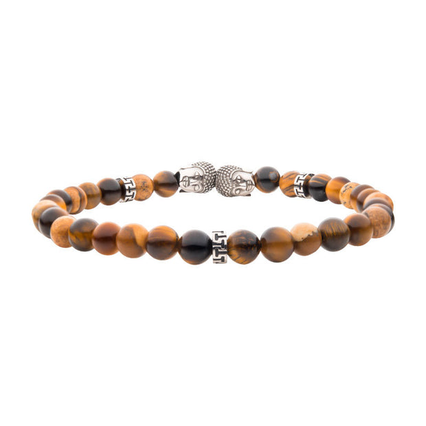 Steel Buddha Head Beads with Genuine Tiger Eye Stone Beads