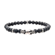 Steel Skull Beads with Genuine Black Agate Stone Beads Bracelet