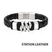 Stainless Steel & Matte Black Leather Bohemian Bracelet