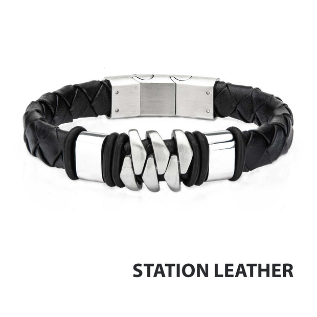 Stainless Steel & Matte Black Leather Bohemian Bracelet