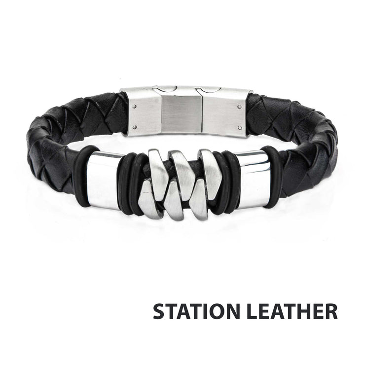 Stainless Steel & Matte Black Leather Bohemian Bracelet