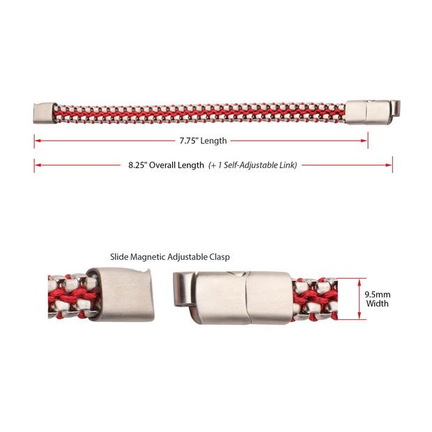 Matte Finish Stainless Steel Box Chain with Red Wax Cord Bracelet