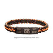 Matte Finish Black IP Stainless Steel Box Chain with Orange Wax Cord Bracelet
